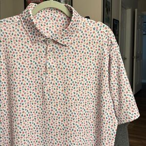 Rhoback Men’s Short Sleeve Performance Polo Georgia Peach Interstate 20 Print